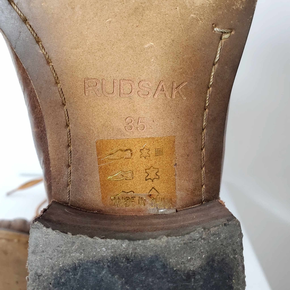 RUDSAK Cognac Leather Ankle Booties Zip/Lace - Picture 7 of 9